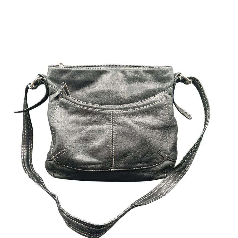 Tignanello Black Leather Crossbody Bag interior Pocket zipper broken